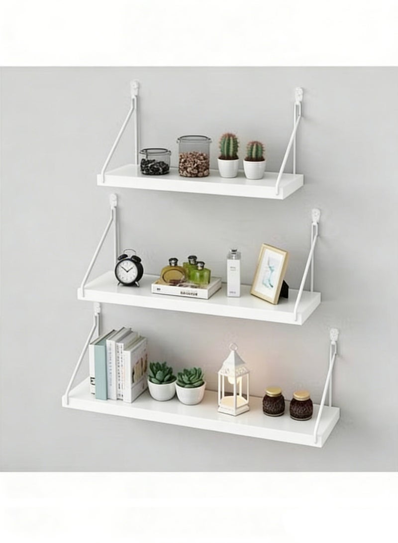 Arabest Floating Shelves Floating Shelf for Wall Floating Book Shelf Wall Mounted Organizer for Kitchen Living Room Bedroom Office Storage Shelves Display Racks Home Decor Set of 3, White - Image 3